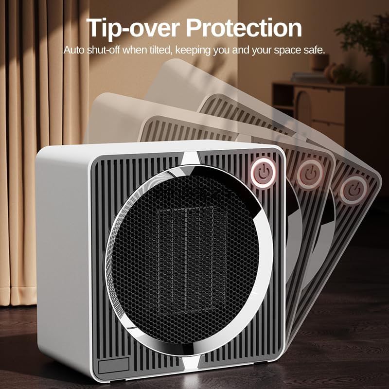 Portable Mini Space Heater, 500W PTC Ceramic Fast Heating Desktop Heater with Overheat & Tip-Over Protection, 180° Wide Angle Quiet Personal Heater for Office, Home, Bedroom - Black