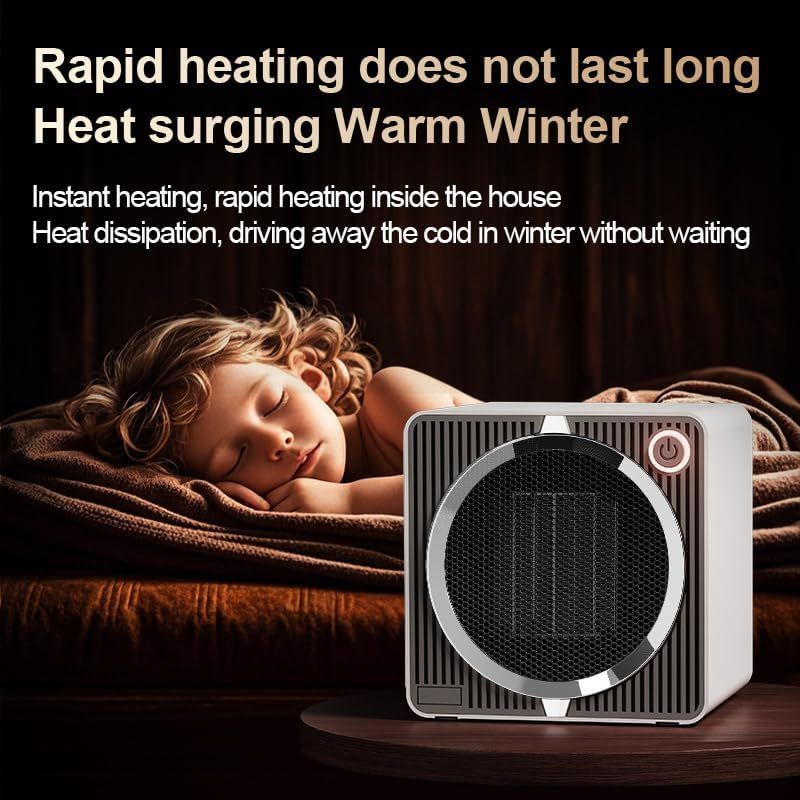 Portable Mini Space Heater, 500W PTC Ceramic Fast Heating Desktop Heater with Overheat & Tip-Over Protection, 180° Wide Angle Quiet Personal Heater for Office, Home, Bedroom - Black
