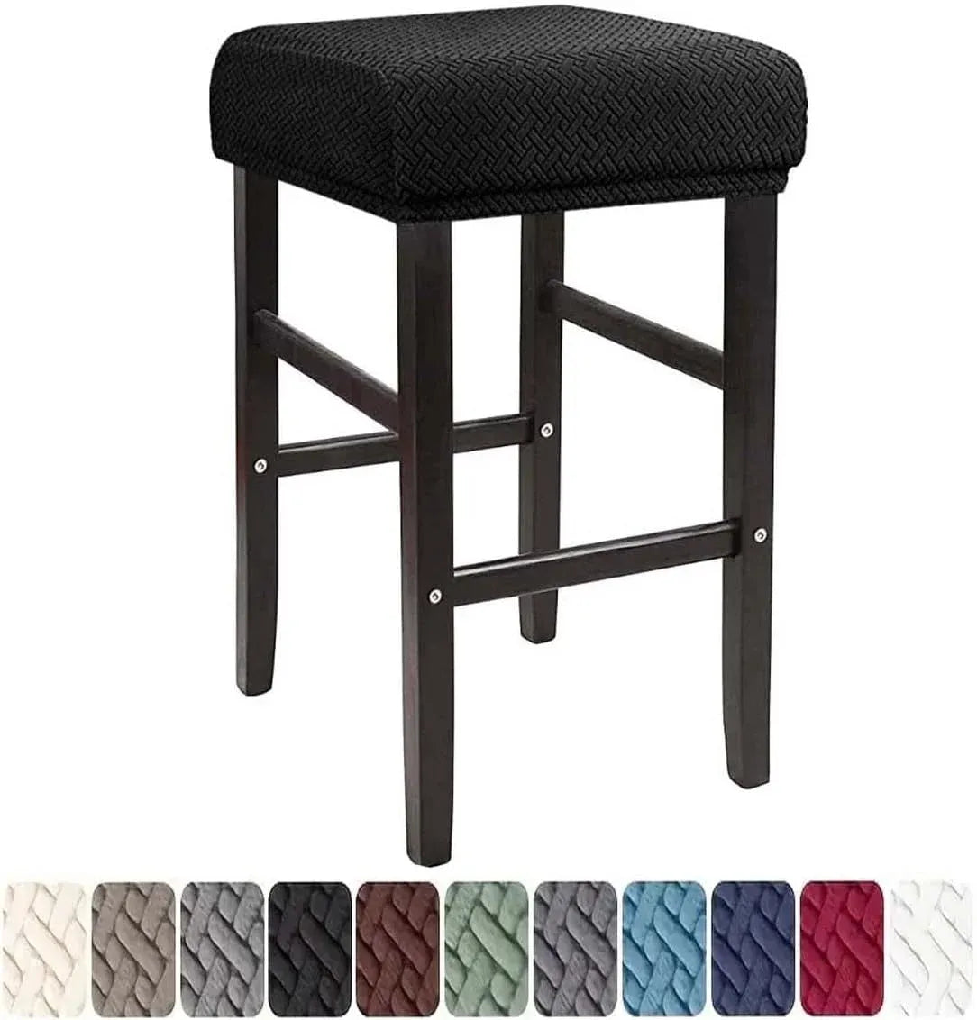 Square Saddle Bar Stool Covers Set of 2, Stretch Jacquard Washable Seat Slipcovers, Black