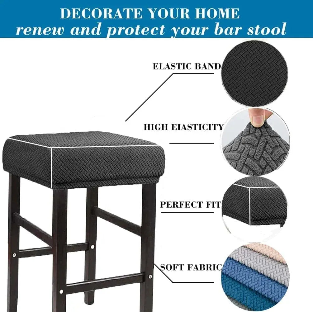 Square Saddle Bar Stool Covers Set of 2, Stretch Jacquard Washable Seat Slipcovers, Black