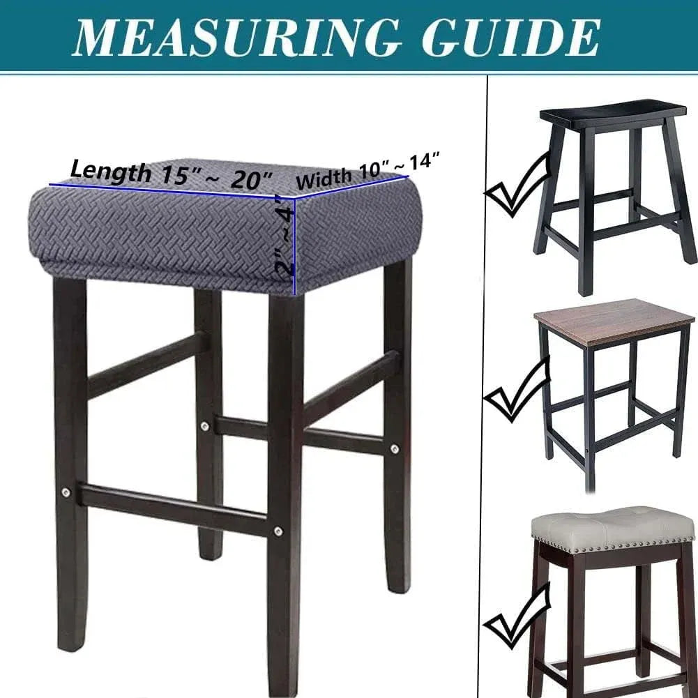 Square Saddle Bar Stool Covers Set of 2, Stretch Jacquard Washable Seat Slipcovers, Navy Blue