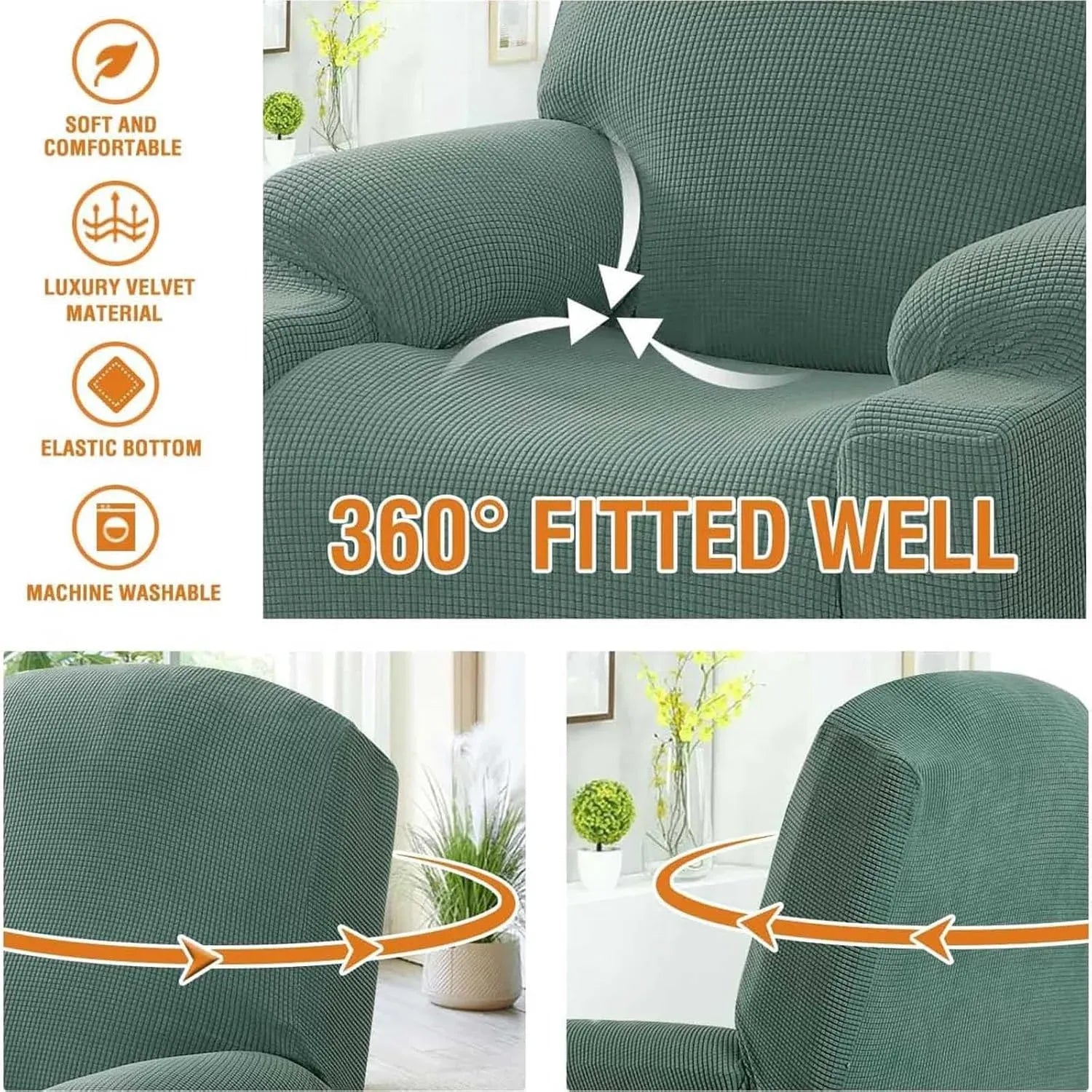 Power Lift Recliner Chair Cover, Stretch Jacquard Slipcover with Side Pocket, Sage Green