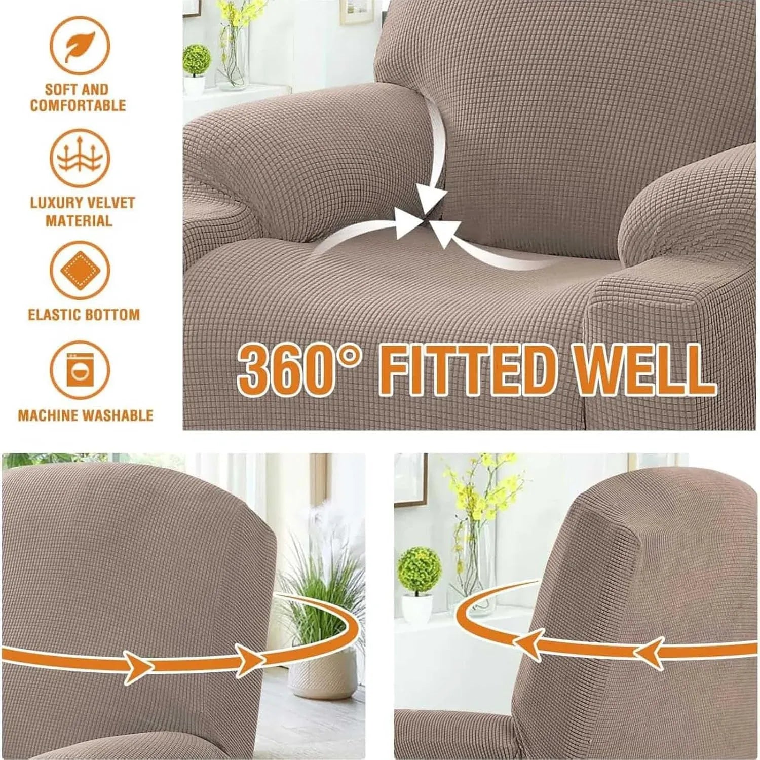 Power Lift Recliner Chair Cover, Stretch Jacquard Fitted Slipcover with Side Pocket, Beige