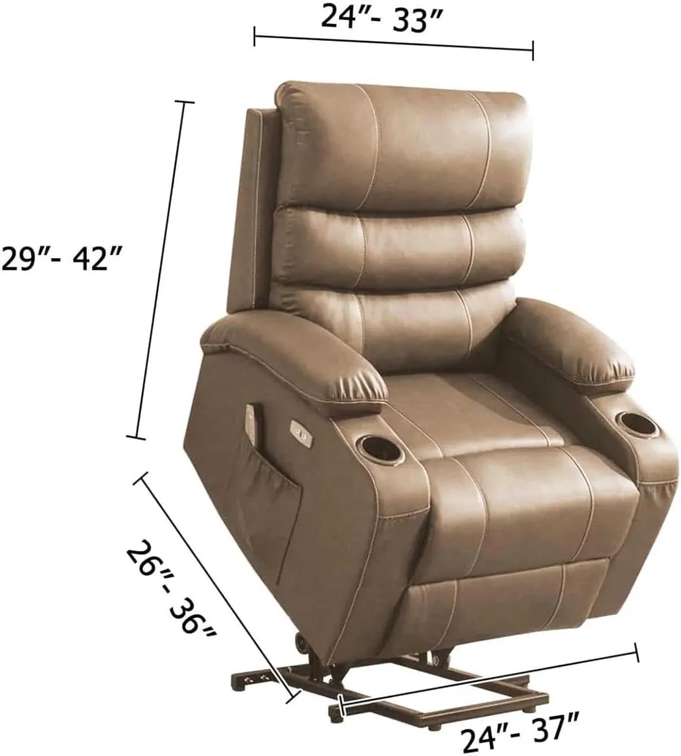 Power Lift Recliner Chair Cover, Stretch Jacquard Fitted Slipcover with Side Pocket, Beige