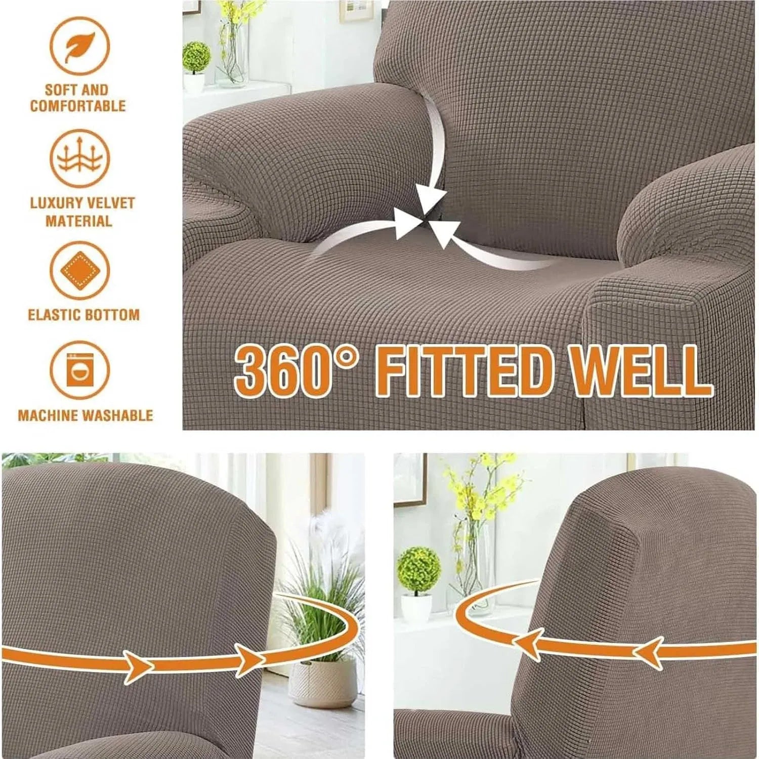 Power Lift Recliner Chair Cover, Stretch Jacquard Fitted Slipcover with Side Pocket, Taupe