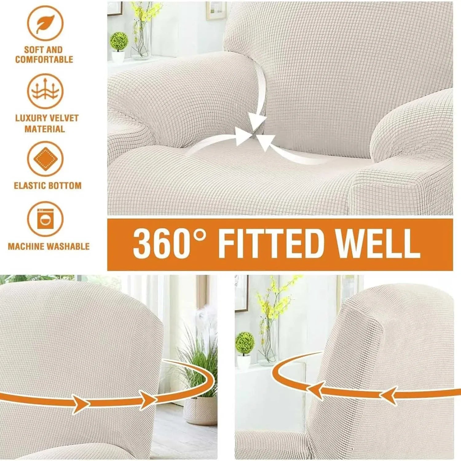 Power Lift Recliner Chair Cover, Stretch Jacquard Fitted Slipcover with Side Pocket, Cream