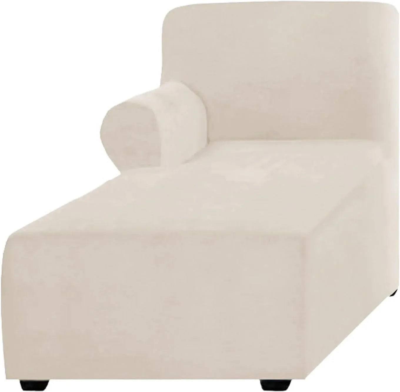 Velvet Chaise Lounge Slipcover, Stretch Anti Slip Sofa Protector for Pets, Right Beige