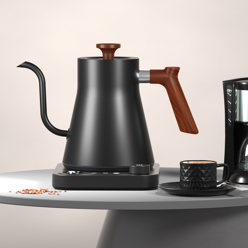 Gooseneck Electric Kettle - 0.9L - With Temperature Control - Stainless Steel 304 - Ultra-Silent - Black