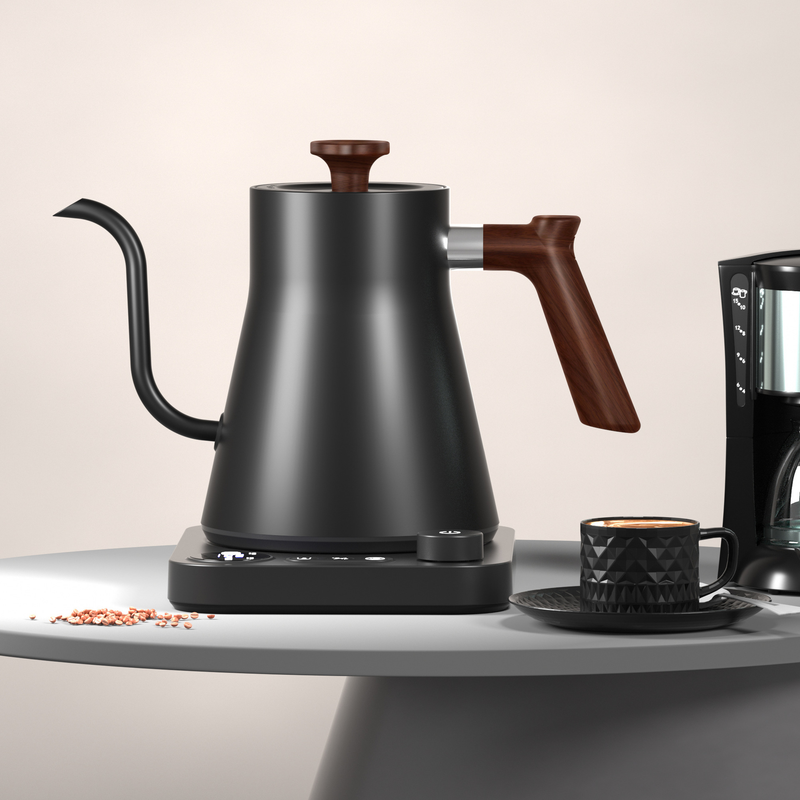 Gooseneck Electric Kettle - 0.9L - With Temperature Control - Stainless Steel 304 - Ultra-Silent - Black