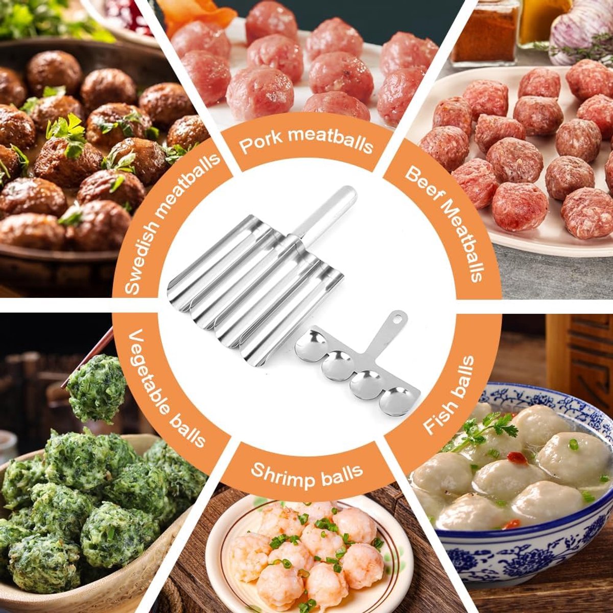 Meatball maker, stainless steel non-stick meatball maker, portable meatball scooper kitchen restaurant must-have meatball maker set, home cooking tools
