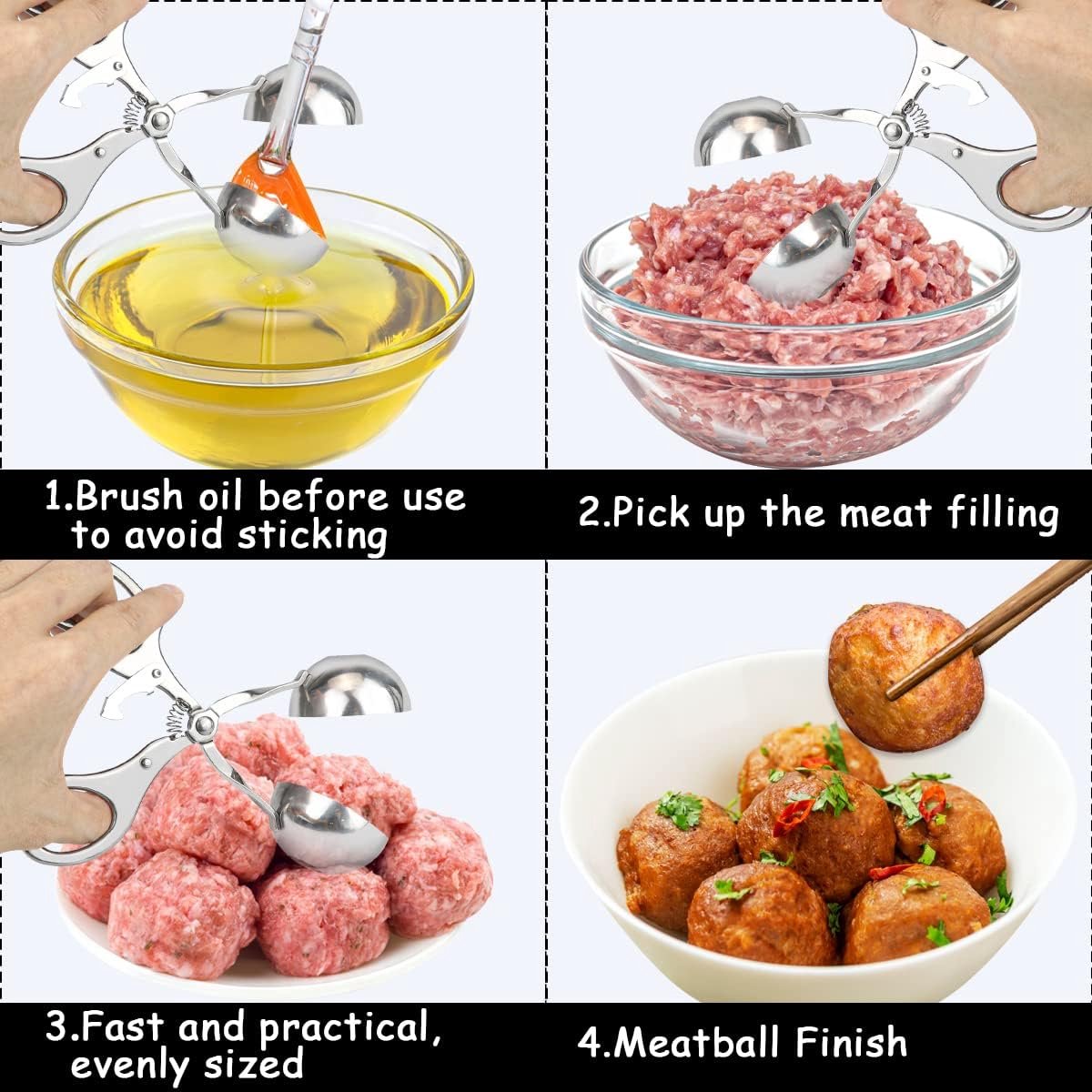 Meatball maker - Professional Meatball tongs - Portable Meatball maker - Multifunctional Meatball tongs - Meatball spoon - Meatball tongs - BBQ Tongs - Barbecue Tongs - for meatballs / Ice cream / rice balls - Stainless steel