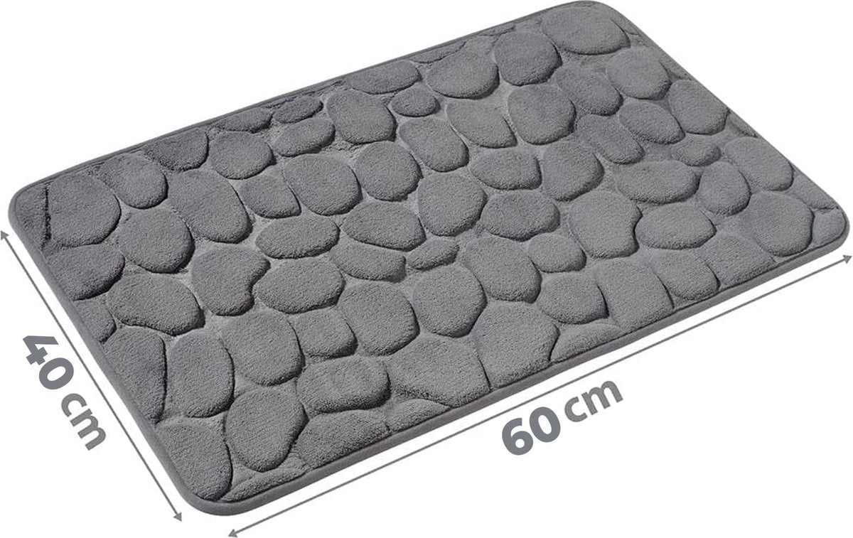 Bath Mat - 40x60 Cm - Shower Mat - Floor Mat - Bathroom Mat or Toilet Mat - Absorbent Bath Mat - Bath Mats - Bathroom Accessories - Easy to Wash - With Pebble Texture - Absorbent Floor Mats - Dark Grey - 1 Piece