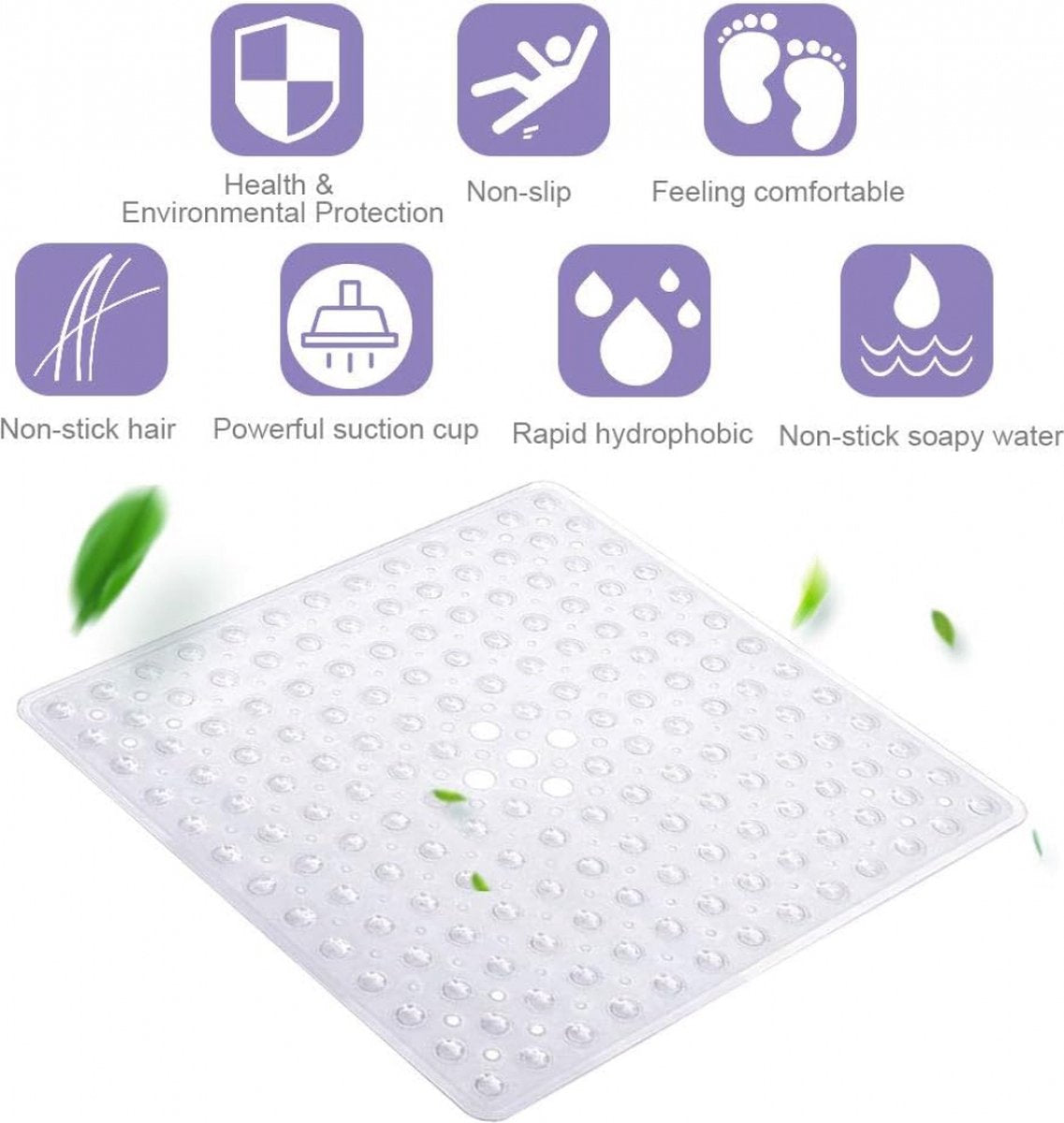 Non-Slip Shower Mat / Bath Mat Transparent With Suction Cups - 53 x 53 Cm - Non-Slip Shower Mat - Bathroom Mat - Anti-Slip Shower Cabin Mat - Mat for the Bath - Non-Slip for Shower - For In the Shower or Bath