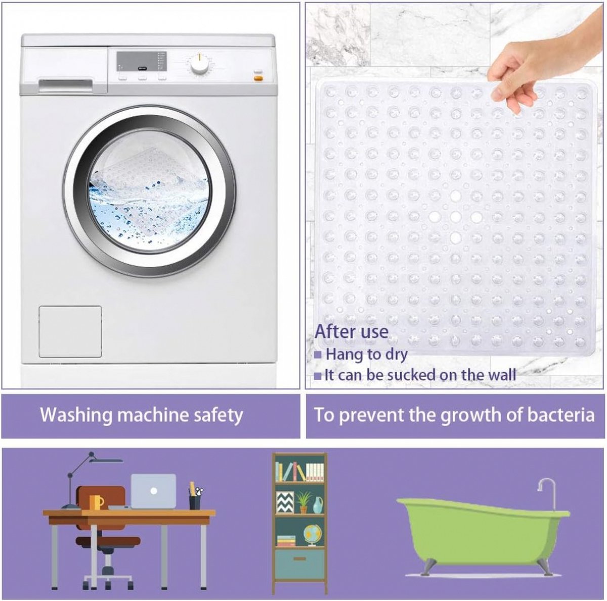 Non-Slip Shower Mat / Bath Mat Transparent With Suction Cups - 53 x 53 Cm - Non-Slip Shower Mat - Bathroom Mat - Anti-Slip Shower Cabin Mat - Mat for the Bath - Non-Slip for Shower - For In the Shower or Bath