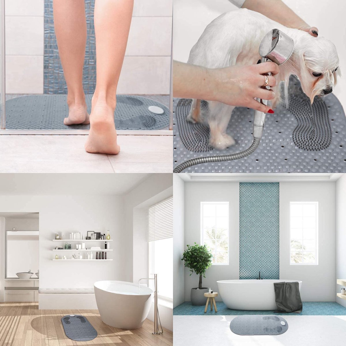 Non-Slip Shower Mat - Bath Mat with Suction Cups and Massage - Anti-Slip Shower Cabin Mat - 80x40cm - Mat for the Bath - Mat for the Bathroom - Includes Hanging Bracket - Mold Resistant & Machine Washable Bath Mats - Shower - Brown - Non-Slip Shower Mat
