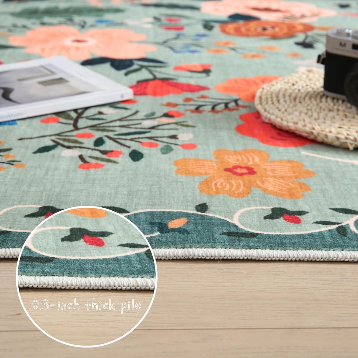 indoor doormat - Machine washable - vintage pattern - Boho style - Small rug - 40 x 60cm - Green