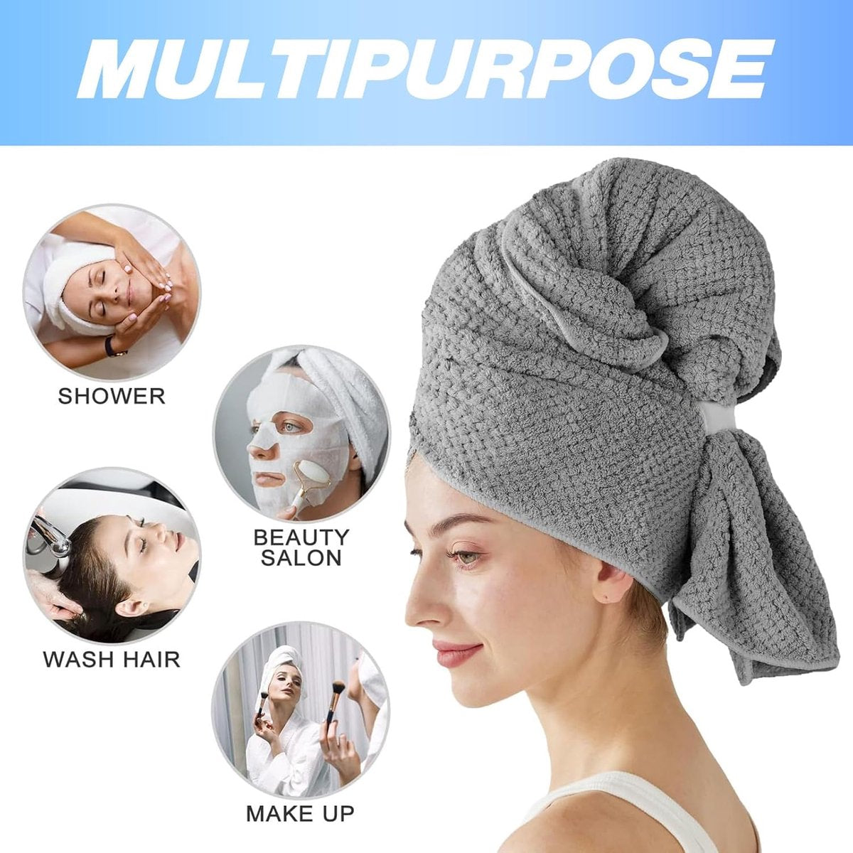 2 pieces - Microfiber Hair Towel - Microfiber Drying Towels - Microfiber towels - Hair Drying Towel - Hair Towel - Fast-drying Headscarf - wet hair towels - dry hair towels - for wet hair, showering and make-up - 100*60 cm - pink, grey