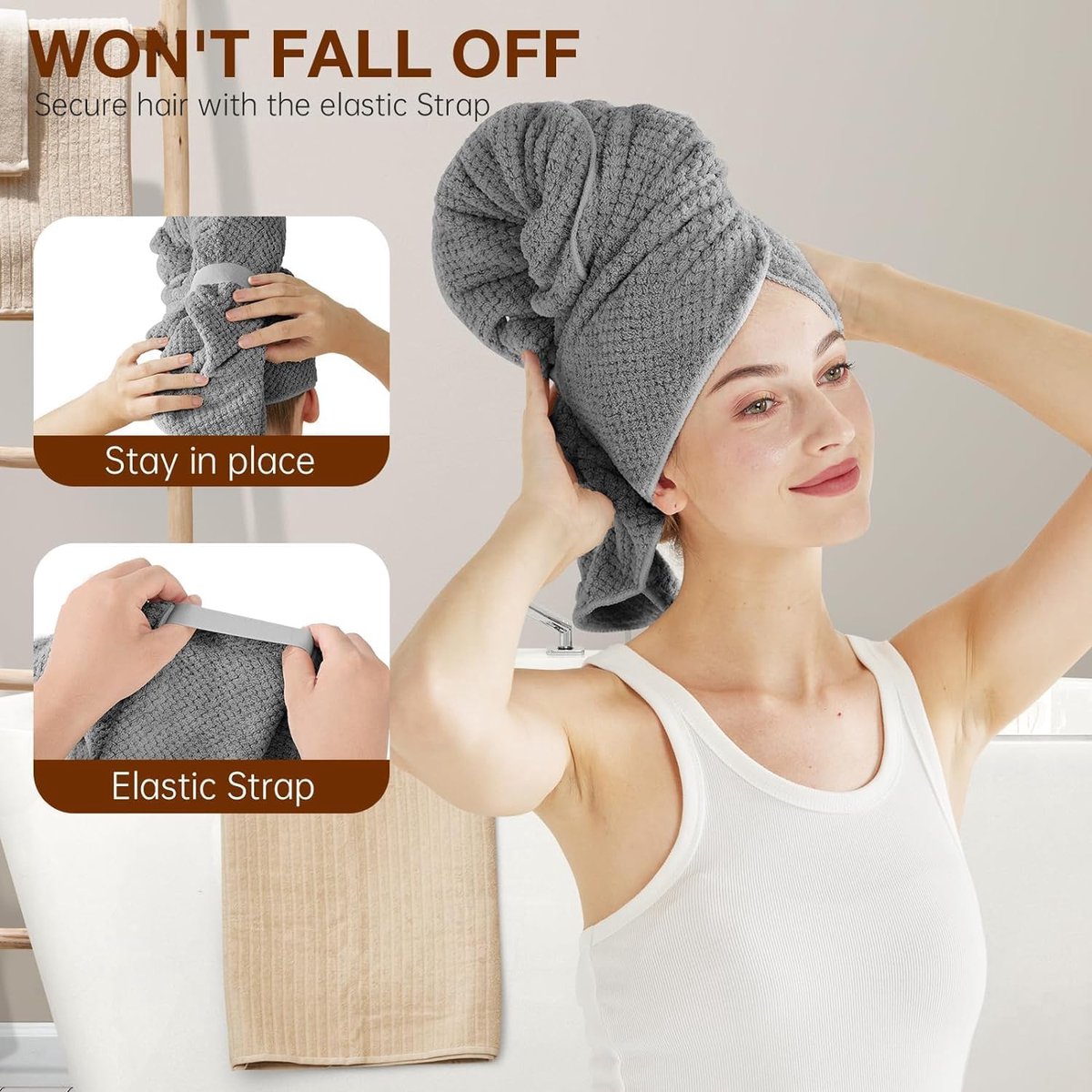 2 pieces - Microfiber Hair Towel - Microfiber Drying Towels - Microfiber towels - Hair Drying Towel - Hair Towel - Fast-drying Headscarf - wet hair towels - dry hair towels - for wet hair, showering and make-up - 100*60 cm - pink, grey