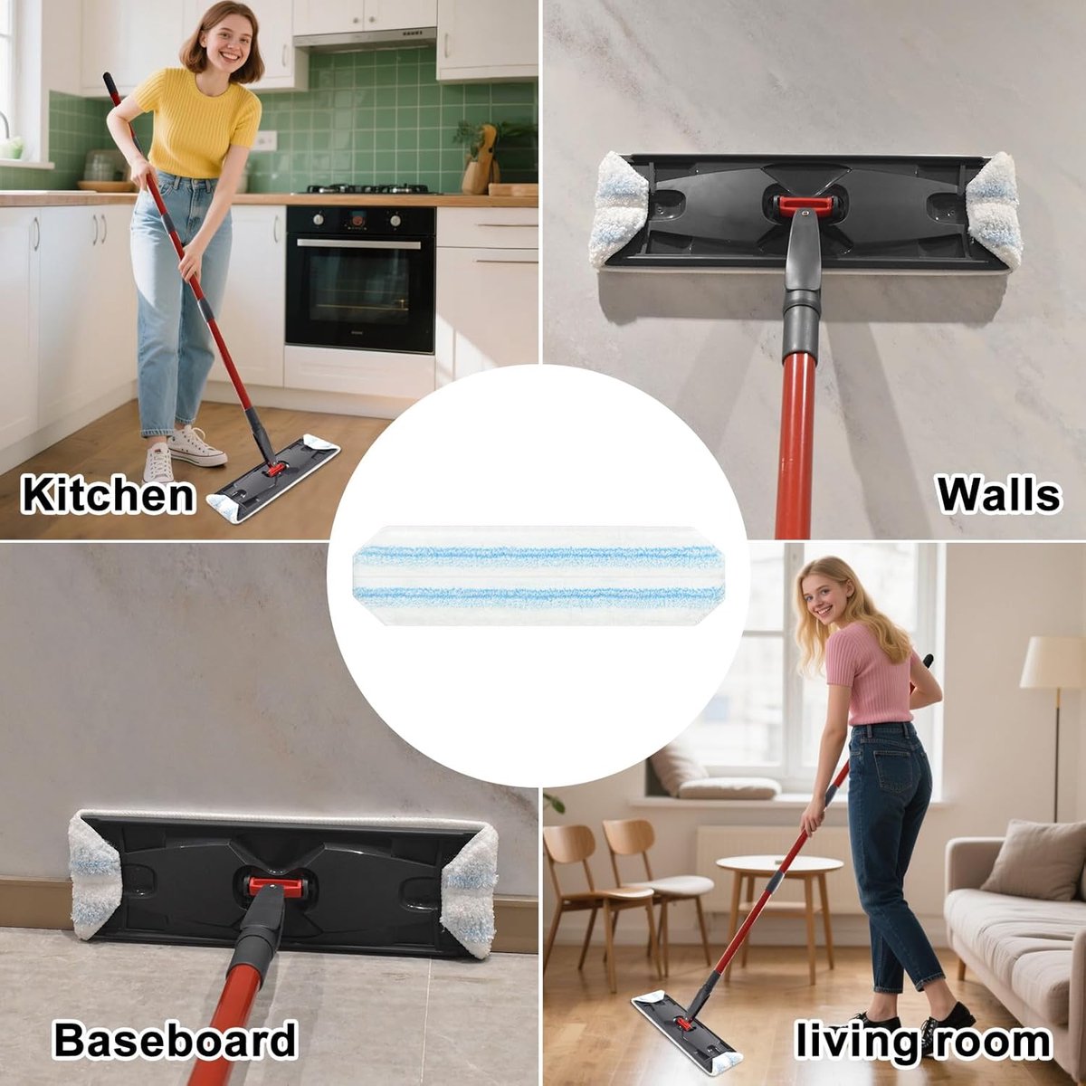 4 pack - Suitable for Vileda H2Pro Flatmop Replacement - Suitable for OCedar H2pro flatmop - For hard floors - mop head replacement - replacement microfiber mop heads - Machine washable - Reusable pad replacement - for deep cleaning