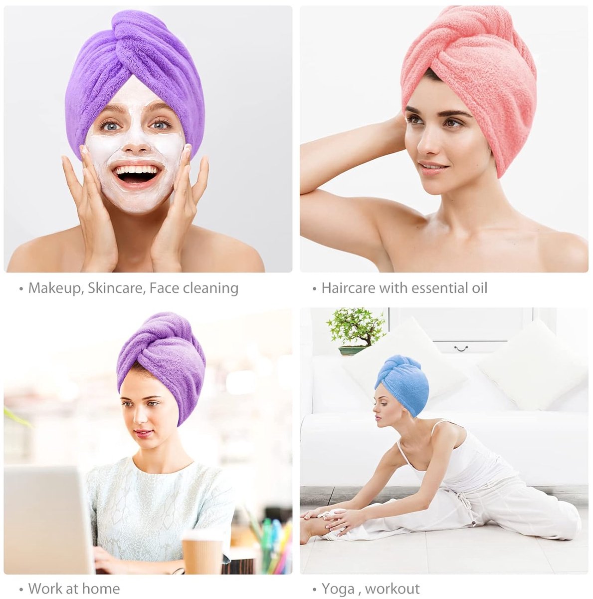 Piece Hair Towel - Microfiber Hair Towel - Hair Towel - Head Towel - Quick-Drying Towel - for Women, Men, Children, Quick-Drying Wrap for Curly - Long Hair - Anti-Frizz - Hair Towel - Purple, Pink, Blue