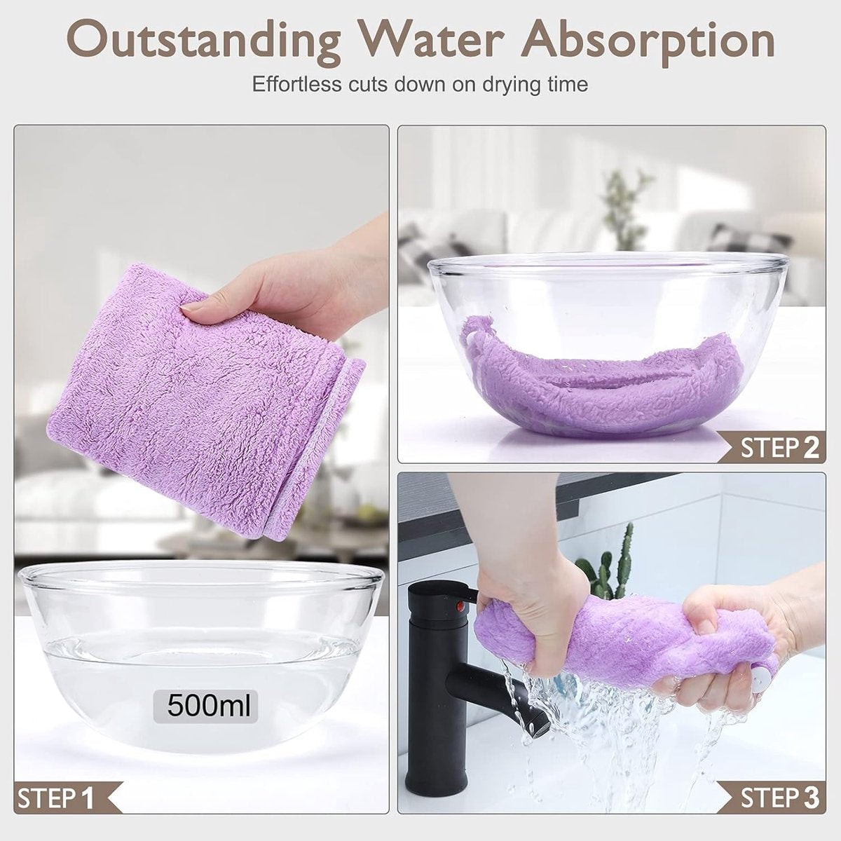 Piece Hair Towel - Microfiber Hair Towel - Hair Towel - Head Towel - Quick-Drying Towel - for Women, Men, Children, Quick-Drying Wrap for Curly - Long Hair - Anti-Frizz - Hair Towel - Purple, Pink, Blue