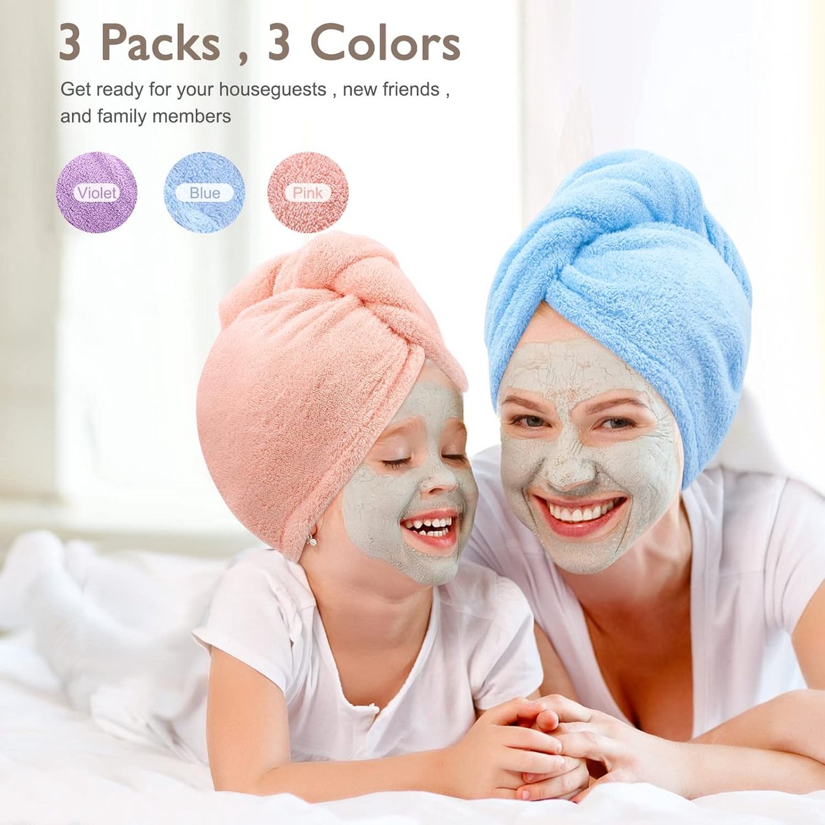 Piece Hair Towel - Microfiber Hair Towel - Hair Towel - Head Towel - Quick-Drying Towel - for Women, Men, Children, Quick-Drying Wrap for Curly - Long Hair - Anti-Frizz - Hair Towel - Purple, Pink, Blue