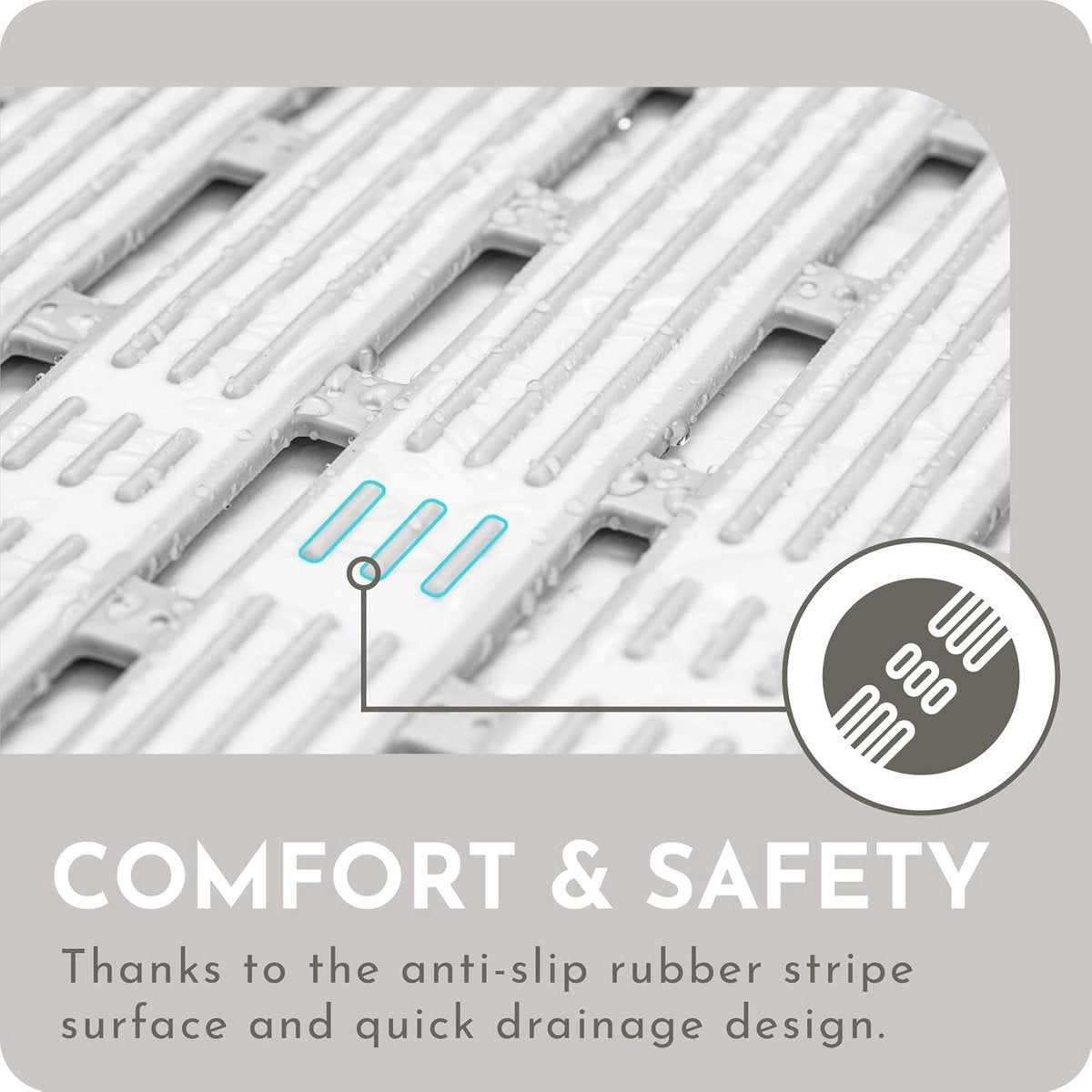 Shower mat - 40*68 cm - Non-slip shower mat - Bath mat - with suction cups and drainage holes - non-slip bath mats - for use in the bath, shower tray, or bathroom tiles - easy to cut and dry - for the elderly, children, and pets - white & grey