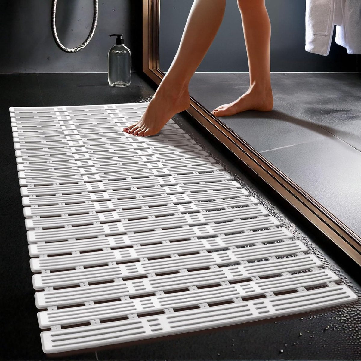 Shower mat - 40*68 cm - Non-slip shower mat - Bath mat - with suction cups and drainage holes - non-slip bath mats - for use in the bath, shower tray, or bathroom tiles - easy to cut and dry - for the elderly, children, and pets - white & grey