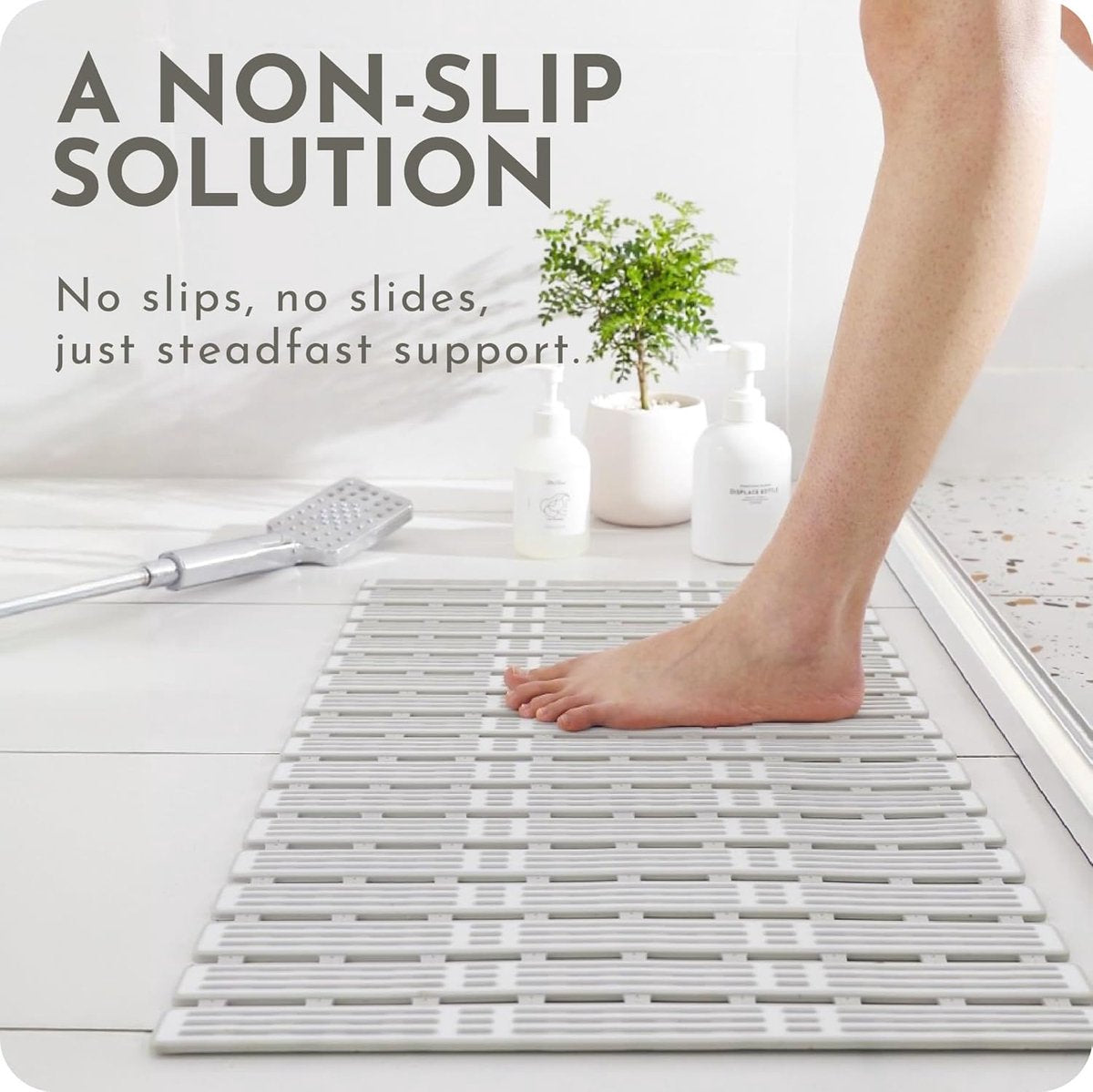 Shower mat - 40*68 cm - Non-slip shower mat - Bath mat - with suction cups and drainage holes - non-slip bath mats - for use in the bath, shower tray, or bathroom tiles - easy to cut and dry - for the elderly, children, and pets - white & grey