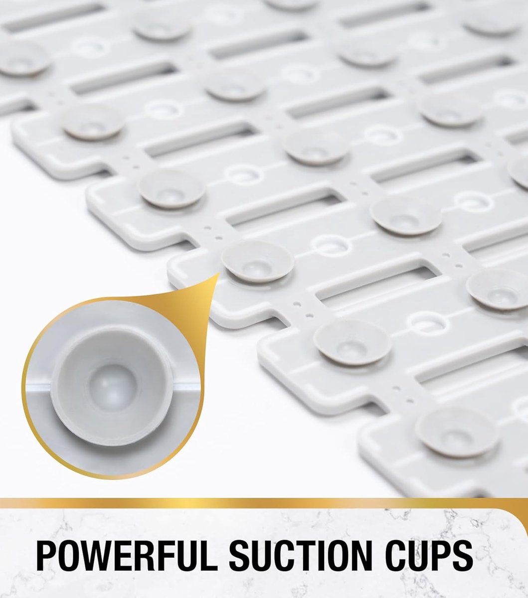 Shower mat - 40*68 cm - Non-slip shower mat - Bath mat - with suction cups and drainage holes - non-slip bath mats - for use in the bath, shower tray, or bathroom tiles - easy to cut and dry - for the elderly, children, and pets - white & grey