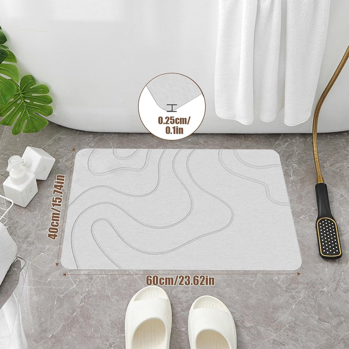 Absorbent Bath Mat - 40*60 cm - Diatomaceous Earth Bath Mat - Non-Slip Diatomite Mat - Non-Slip Shower Mat - Shower Mat - Bathroom Mat - Toilet Mat - non-slip bath mat - water-absorbent mat - entrance doormat - quick-drying bath mat - light grey