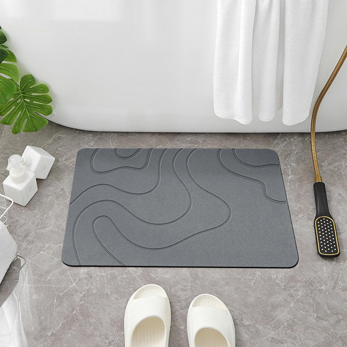 Absorbent Bath Mat - 40*60 cm - Diatomaceous Earth Bath Mat - Non-Slip Diatomite Mat - Non-Slip Shower Mat - Shower Mat - Bathroom Mat - Toilet Mat - non-slip bath mat - water-absorbent mat - entrance doormat - quick-drying bath mat - dark grey