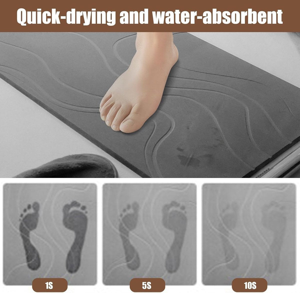 Absorbent Bath Mat - 40*60 cm - Diatomaceous Earth Bath Mat - Non-Slip Diatomite Mat - Non-Slip Shower Mat - Shower Mat - Bathroom Mat - Toilet Mat - non-slip bath mat - water-absorbent mat - entrance doormat - quick-drying bath mat - dark grey