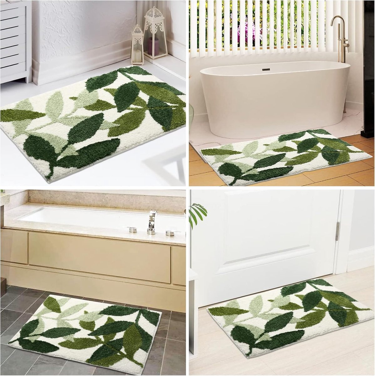Non-slip bath mat - Non-slip bath mat - 45x65cm - durable water-absorbent bathroom rug - machine washable - soft and comfortable doormat - green leaves - Non-slip - Doormat