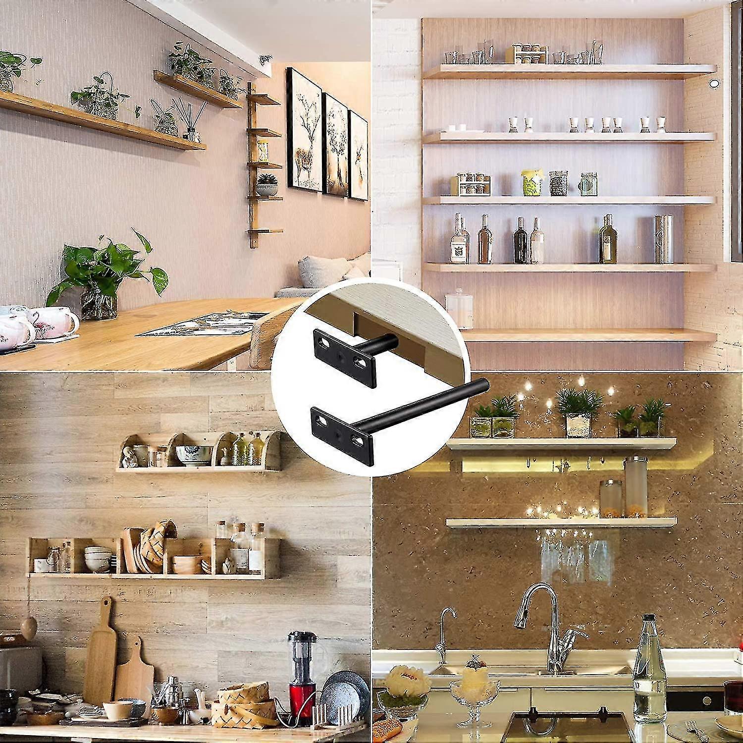 Heavy Duty Invisible Floating Shelf Bracket 4 pcs, Metal Hidden Bracket Compatible with Wood