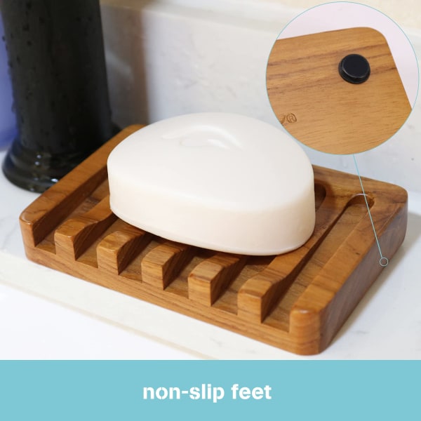Teak Wood Soap Dish Holder 2pcs for Shower Bathroom Kitchen Compatible with Braun
