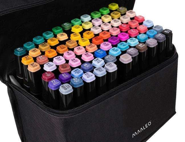 Marker Pens Double-Sided 80-Pack Multicolored with Case