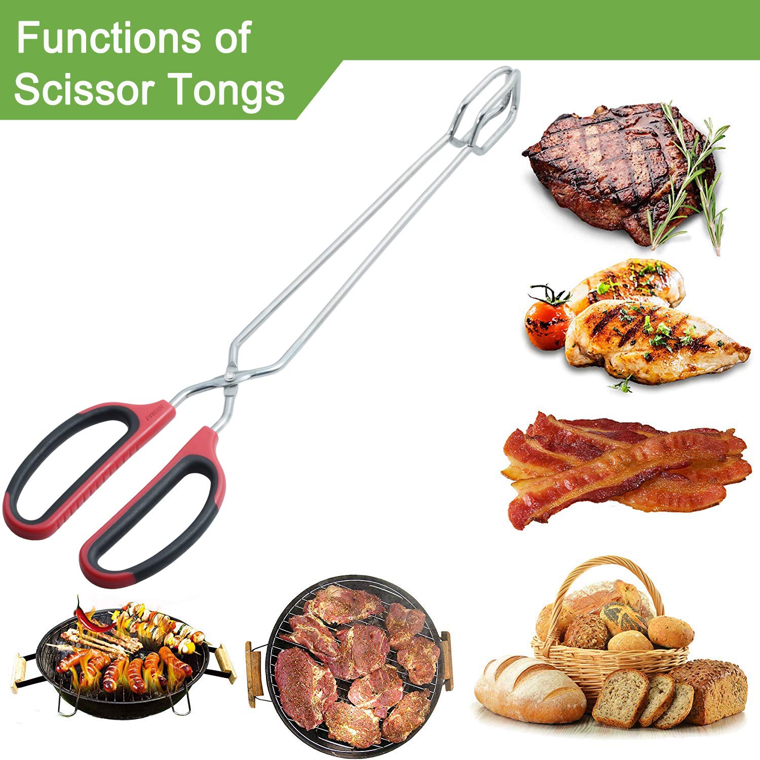 PROFESSIONAL QUALITY DURABLE STAINLESS STEEL Extra Long Scissor Tongs Stainless Steel Barbecue Grill Tongs