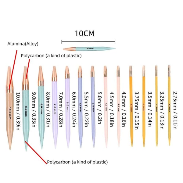 13 pairs of interchangeable needles, circular needles with 2.75 mm–10 mm