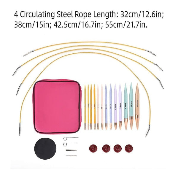 13 pairs of interchangeable needles, circular needles with 2.75 mm–10 mm