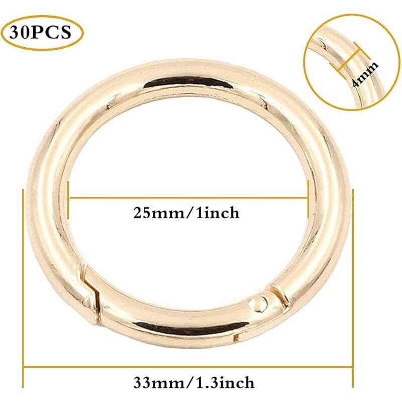 30pcs 33mm Round Gold Snap Spring Ring Carabiner Keychain Hooks Zinc Alloy for Crafts Bag Accessories