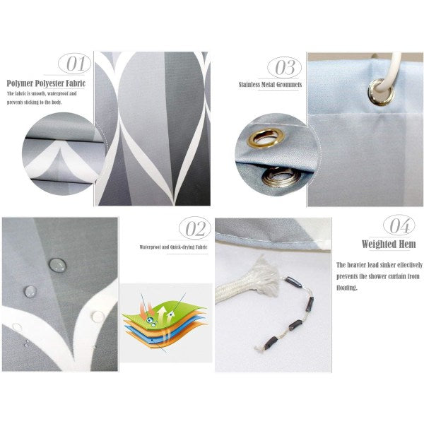 Grey Waterproof Washable Mildew Proof Polyester Shower Curtain 120x180 cm