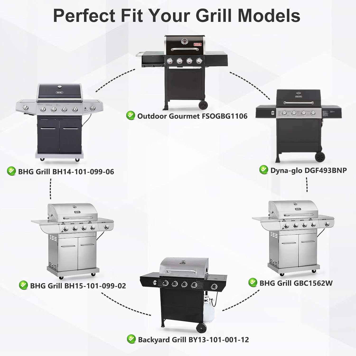 Heat Tents for Dynaglo Dyna-Glo DGF493BNP, Backyard Grill BY13-101-001-12 BY14-101-001-02, BHG BH13-101-099-01 BH15-101-099-02 GBC1562W Grills, 4-Pack Heat Plates Heat Shields