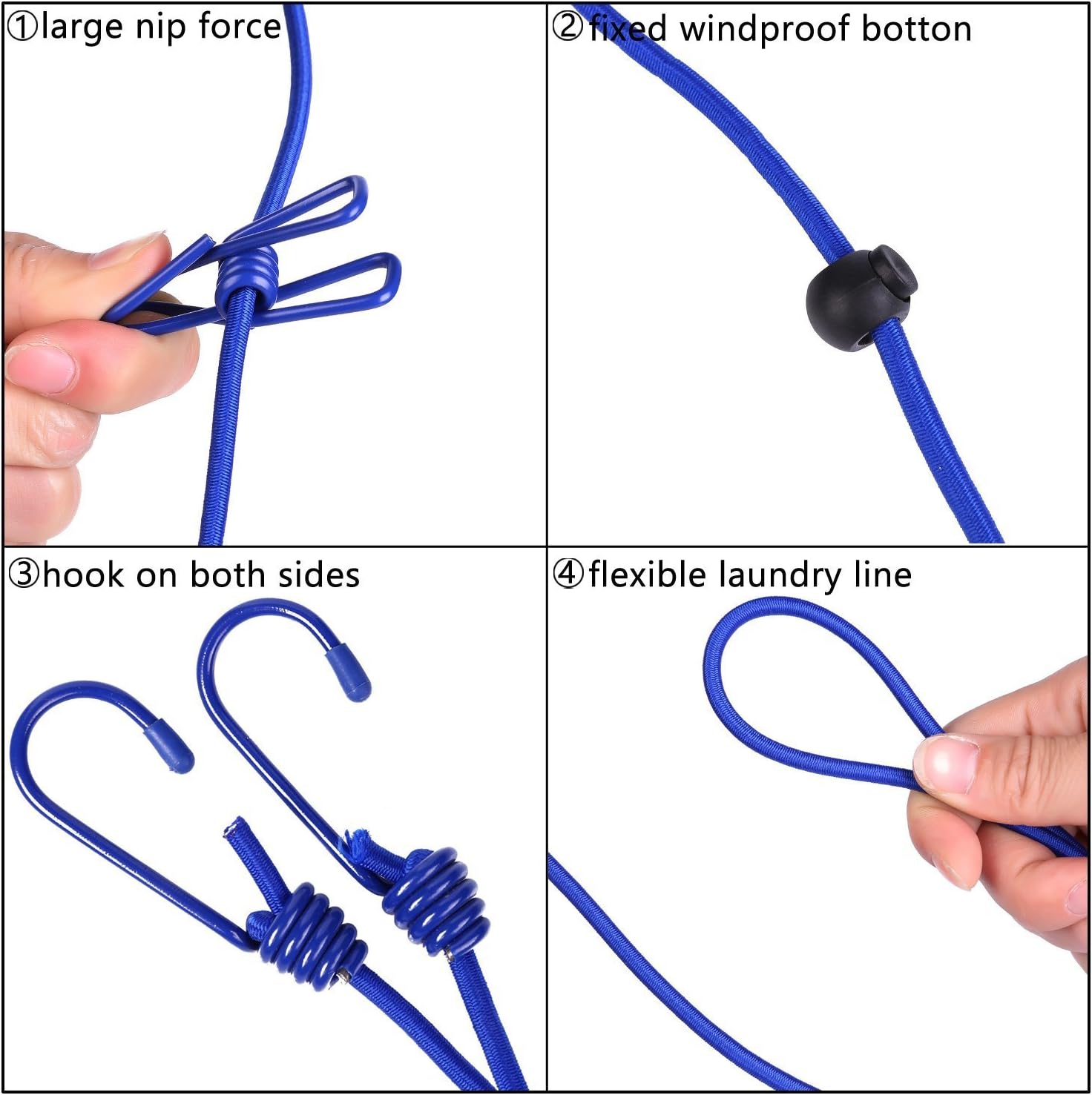 2 Pack 5.84 Feet Windproof Clothesline with 12 Blue Clips, Adjustable Clothes Line for Home, Travel and Outdoor Hanging Clothes