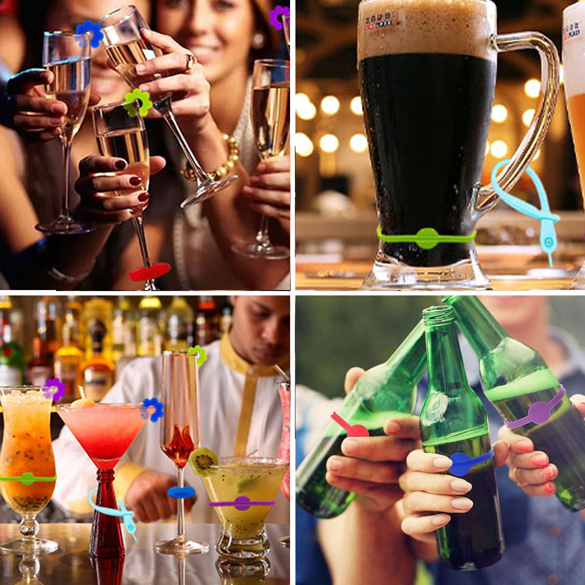 Glass Markers 60 pcs Silicone Reusable Compatible with Wine Glasses