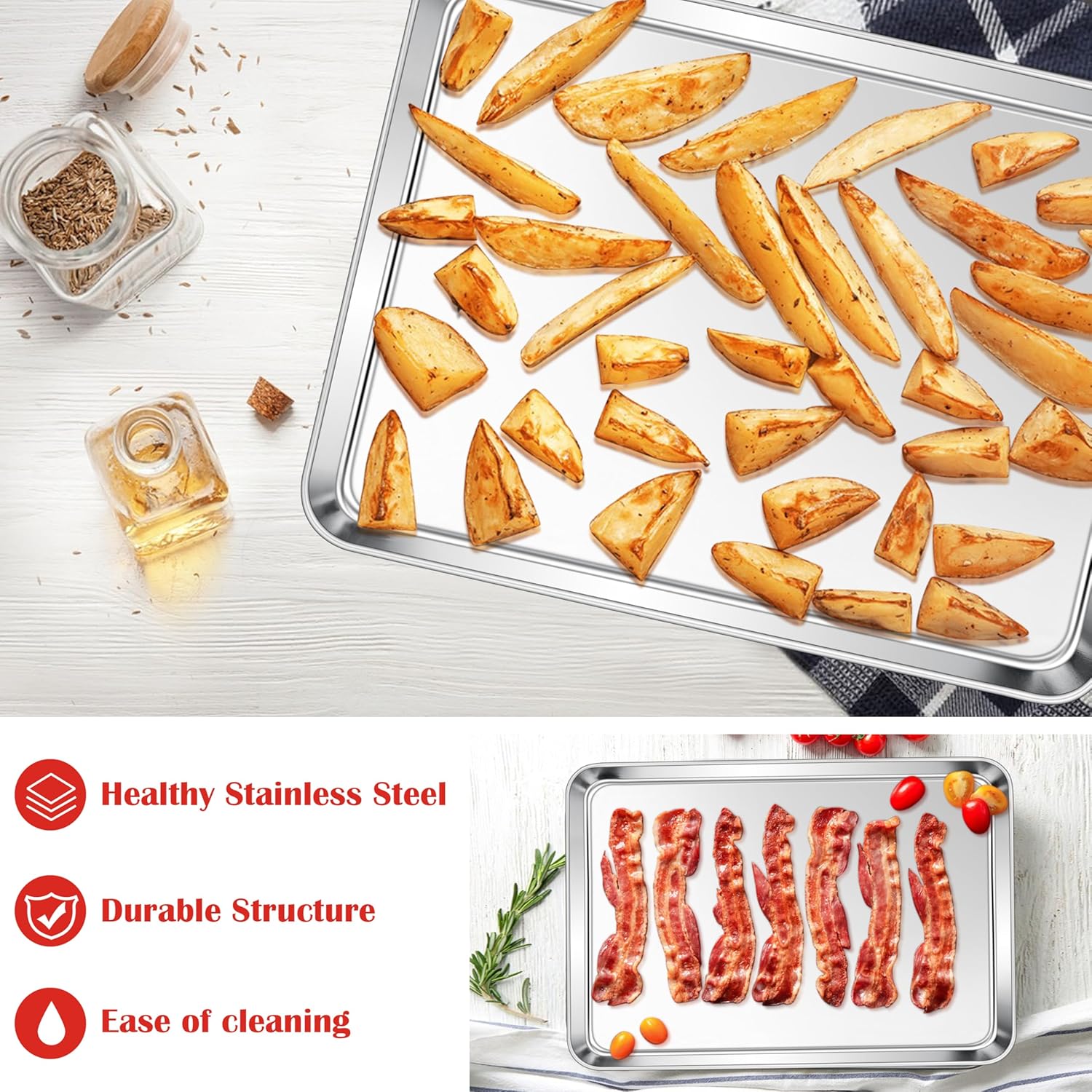 Cookie Sheet for Baking, 18”x13” Stainless Steel Baking Sheet Pan for Oven, Large Non Toxic Metal Baking Tray for Cake Cookies, Healthy & Rust Free, Mirror Finish & Dishwasher Safe, 1 Pack