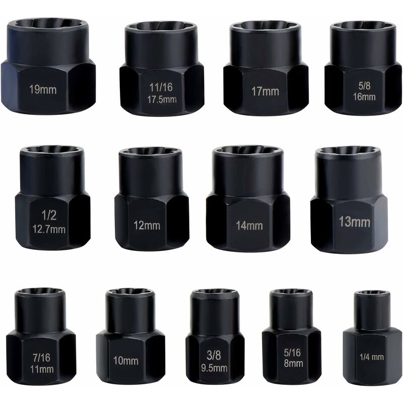 Socket Wrench Set with Nut Extractor For Damaged Bolts 13 Pieces
