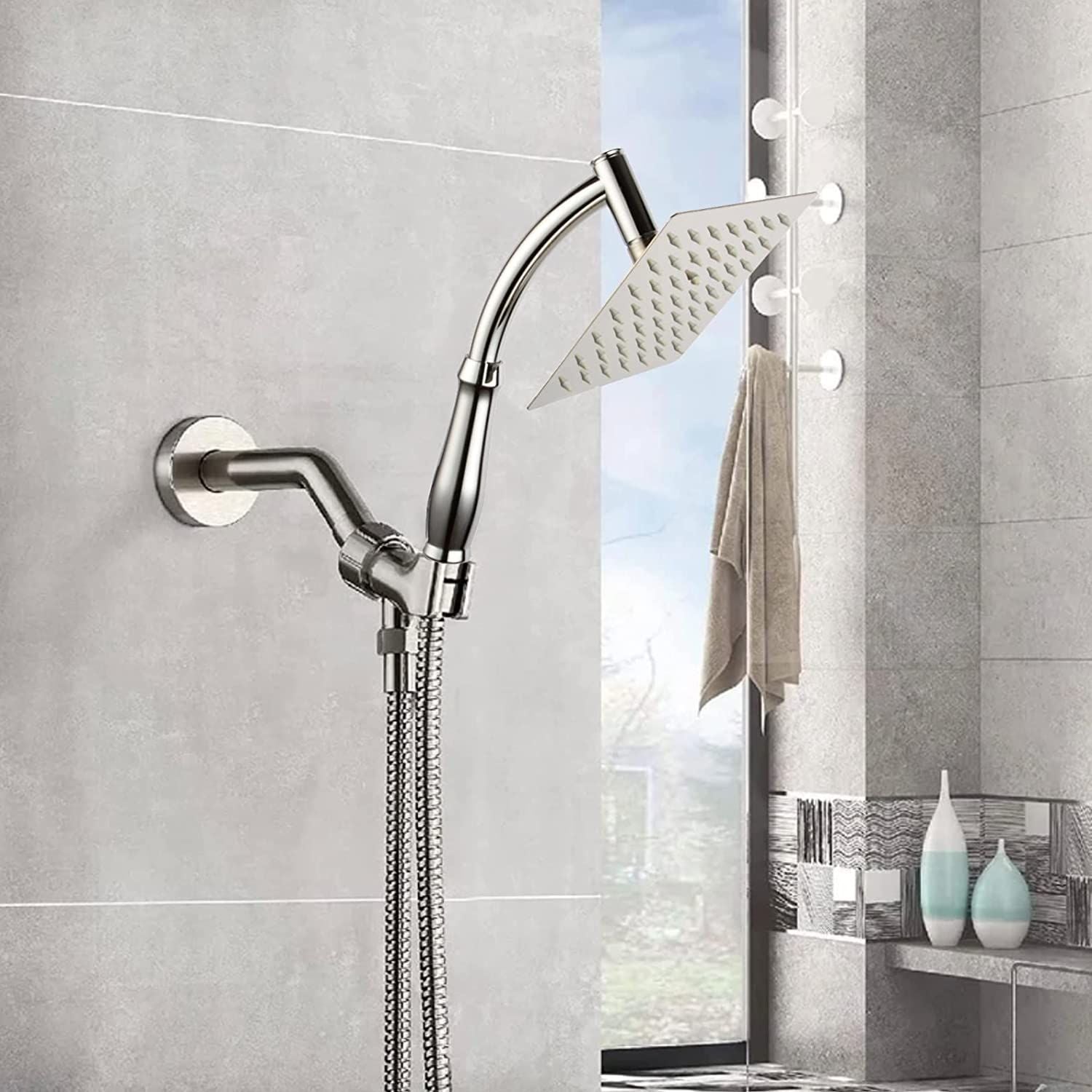Rain Shower Head High Pressure Large Square Chrome Finish Universal Replacement Shower Accessories
