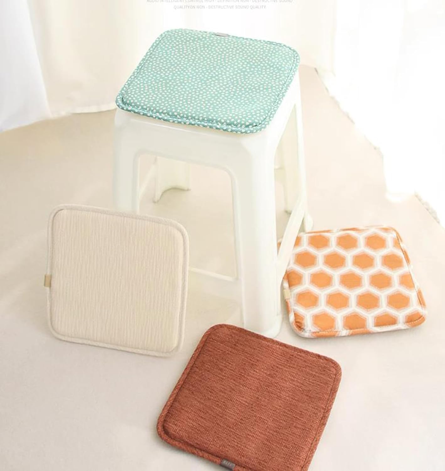 Square Bar Stool Seat Cushion with Ties 12 x 12 Inch Breathable Stool Cushion Cover Barstool Cushion Seat Pad Set of 2 (12x12 inch, White)