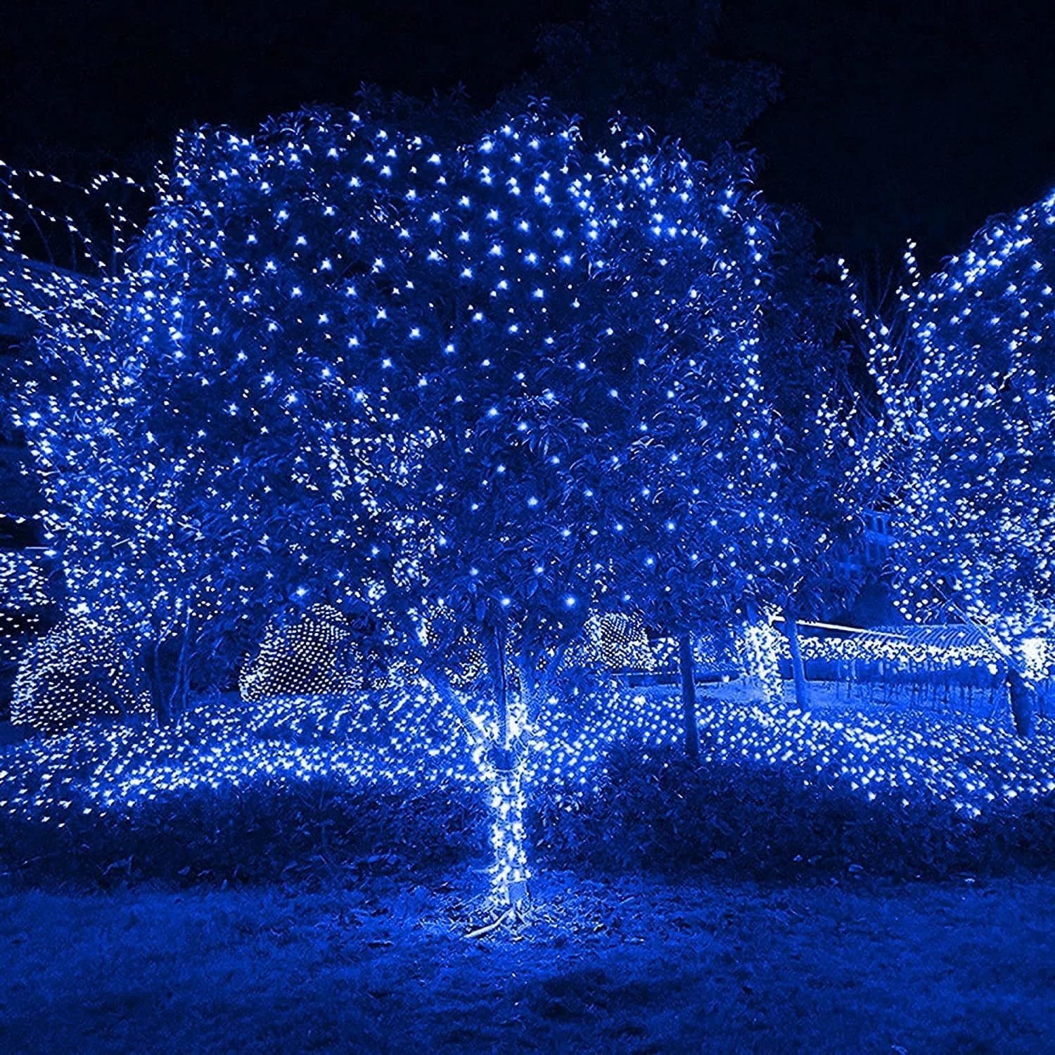 Solar Net Mesh String Lights, 9.8ft x 6.6ft 192 LED Outdoor Waterproof LED Decorative Lights with Remote for Party Christmas Holiday Garden Patio, Blue